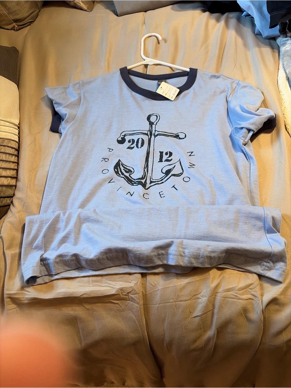 Bella Canvas Light Blue Ringer Tee with Navy Anchor Graphic